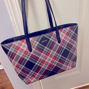 DKNY Bryant Medium Tote In Red Plaid/gold